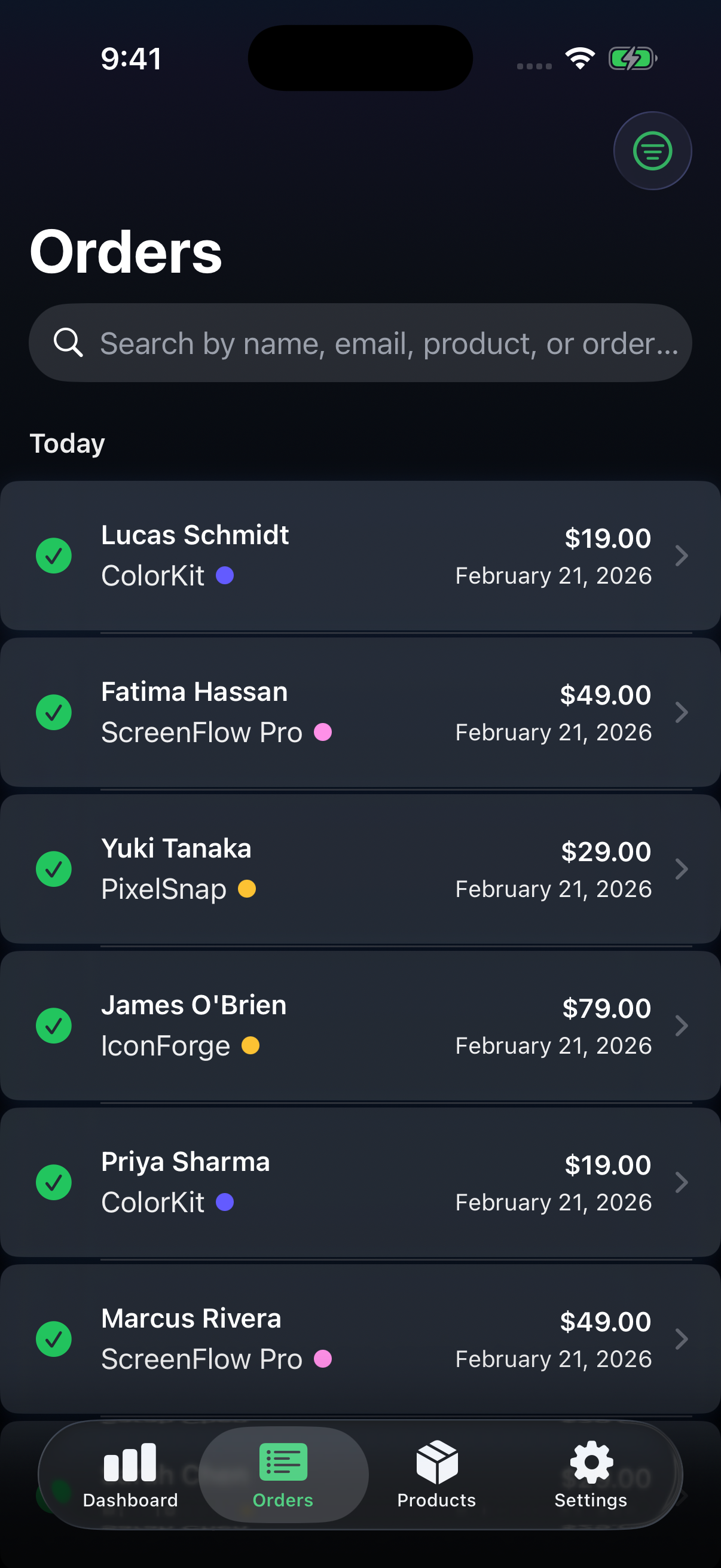 SaneSales iPhone order list